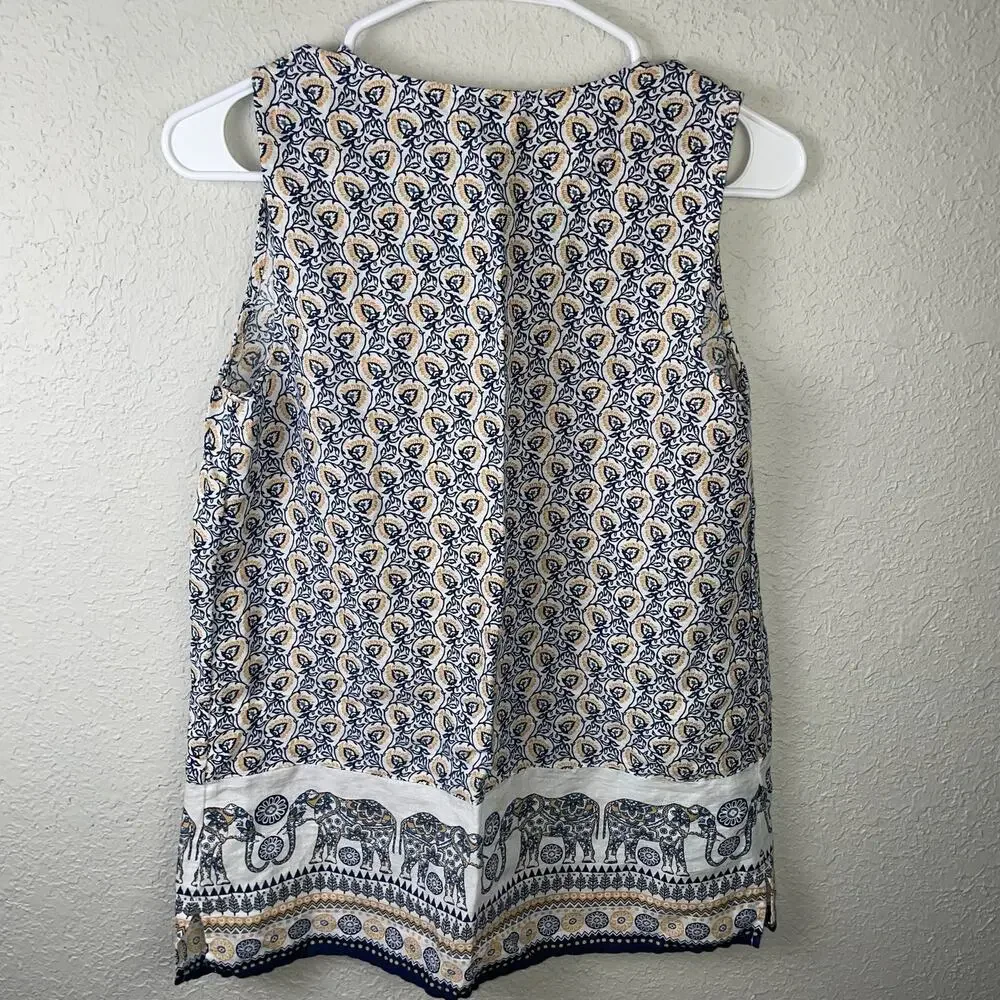 J Jill Linen Top Tank Top‎ Animal Design 100% Linen